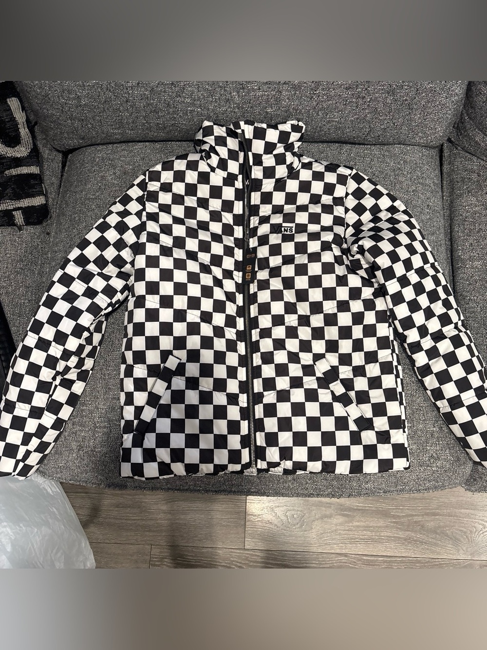 Vans Black & White Checkerboard Puffer Jacket - Men